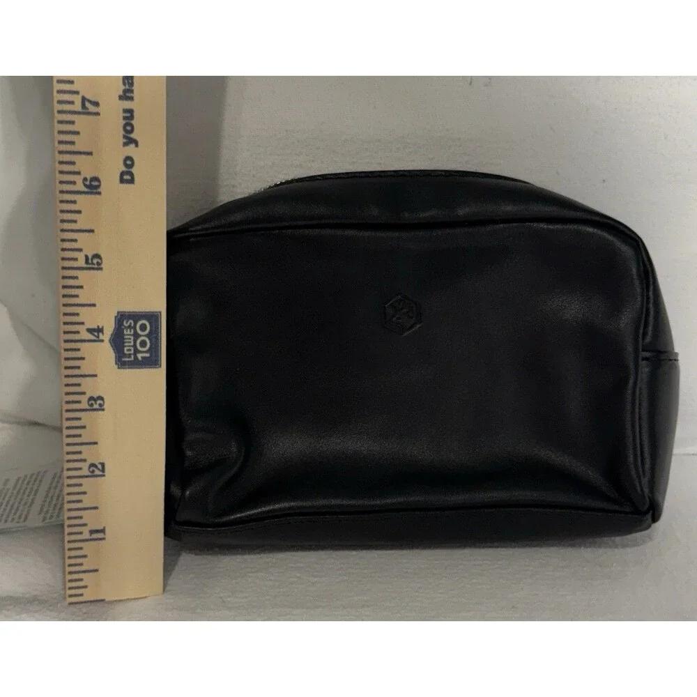 IN PELL Black Leather Dopp Kit Toiletry Bag Zip Inner Pockets Top Handle Italy